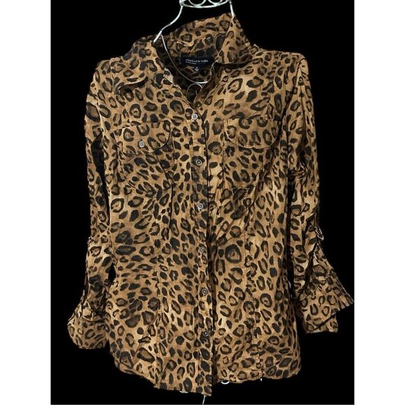 JONES New York Leopard PRINT Shirt Womens Cotton button down Shirt Plus Size 1X - Picture 1 of 15